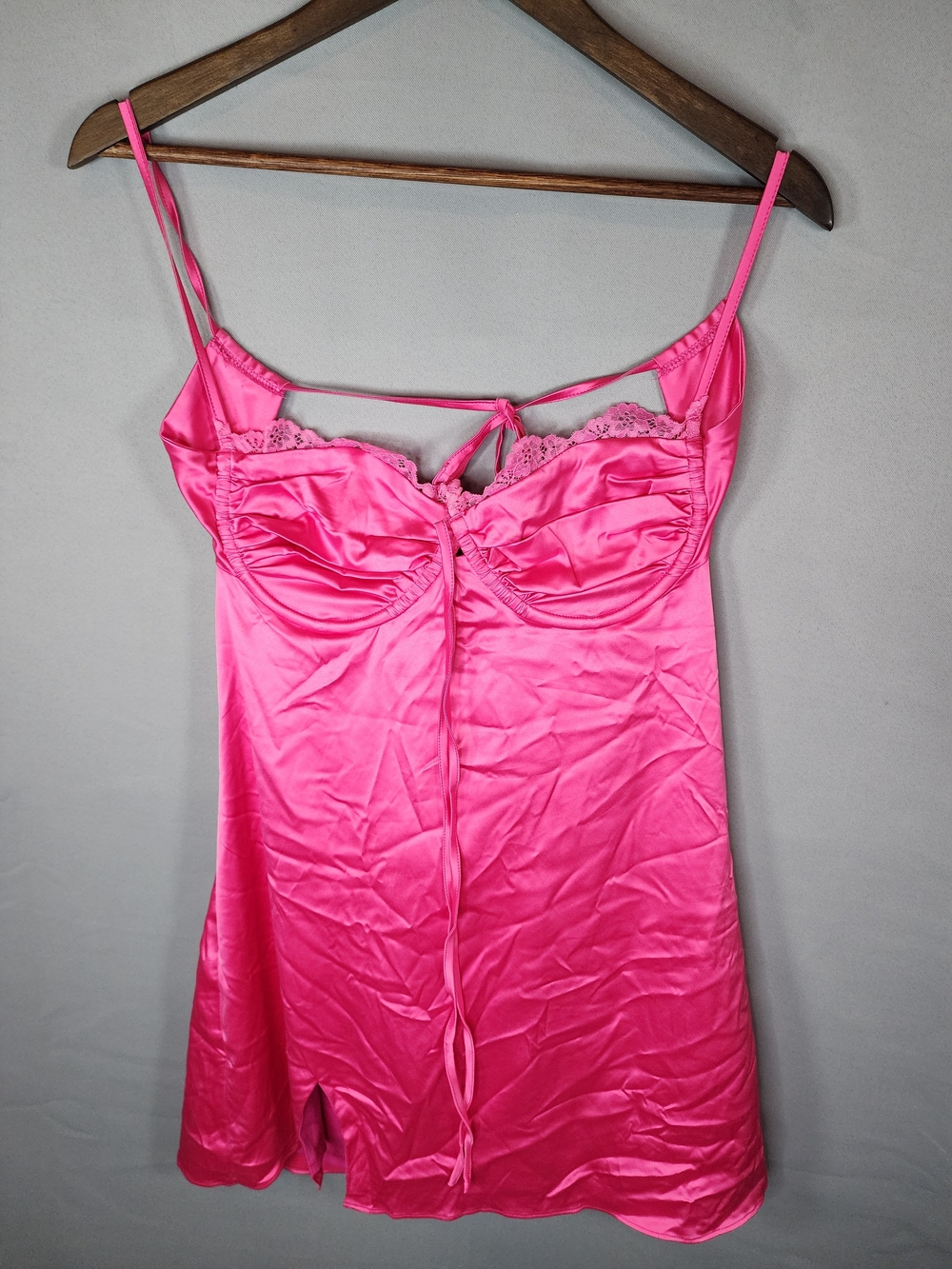 Satin Lace-Trim Chemise in Hot Pink